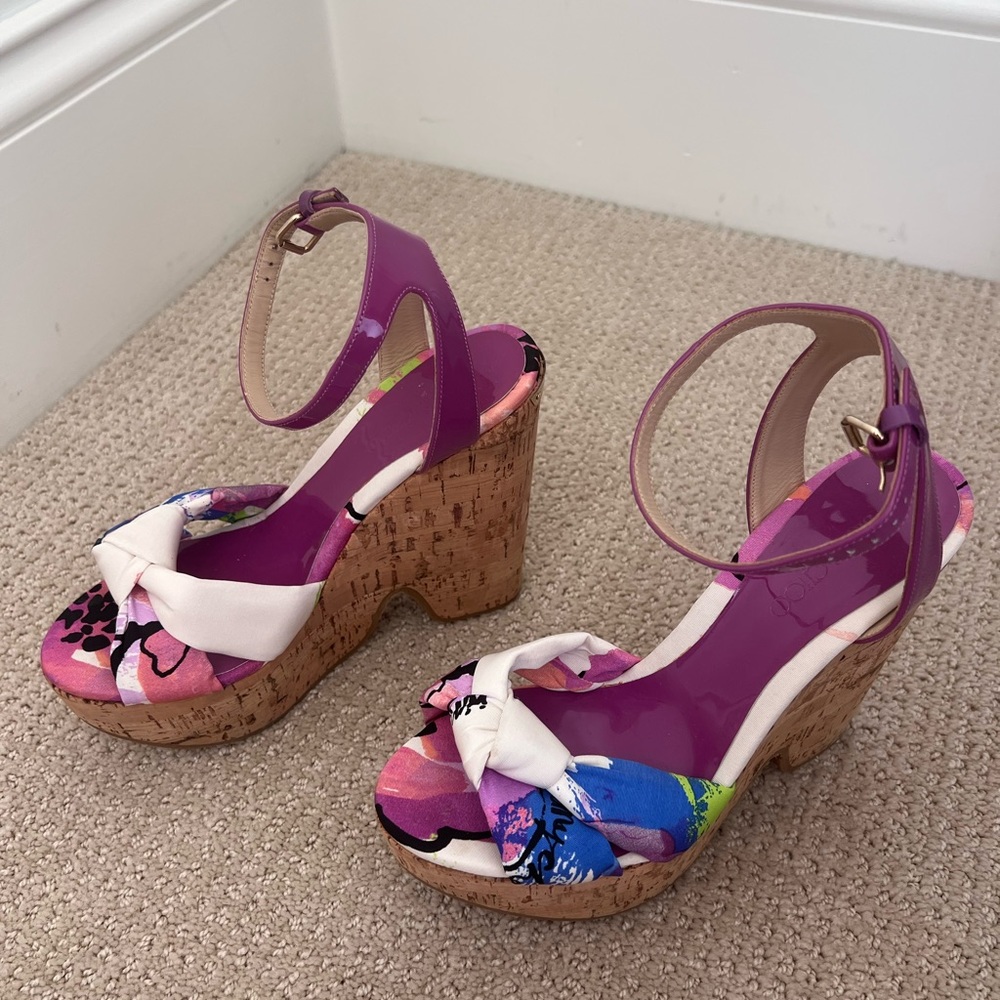 Jimmy Choo Multicolor Purple Gleam Printed Cork Wedges